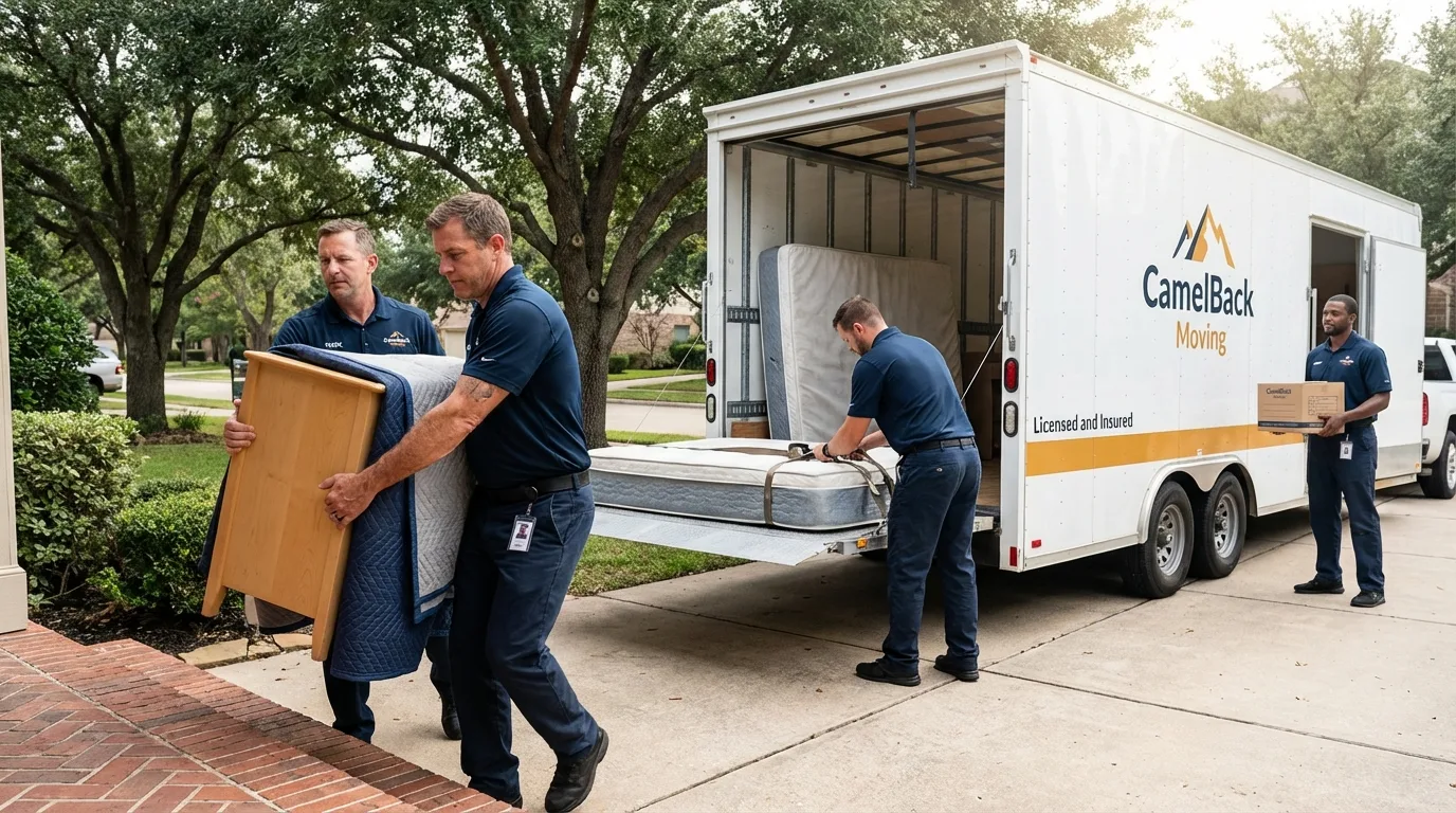 Crew loading residential truck for cross-state move from Anderson, IN